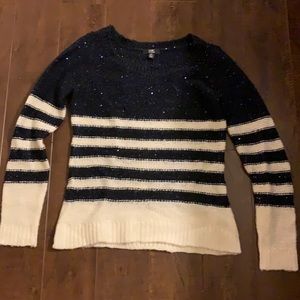 Dark navy blue and white striped sweater